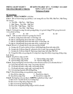 Đề kiểm tra học kỳ I - Năm học 2014-2015 môn Vật lý lớp 7 thời gian 45 phút
